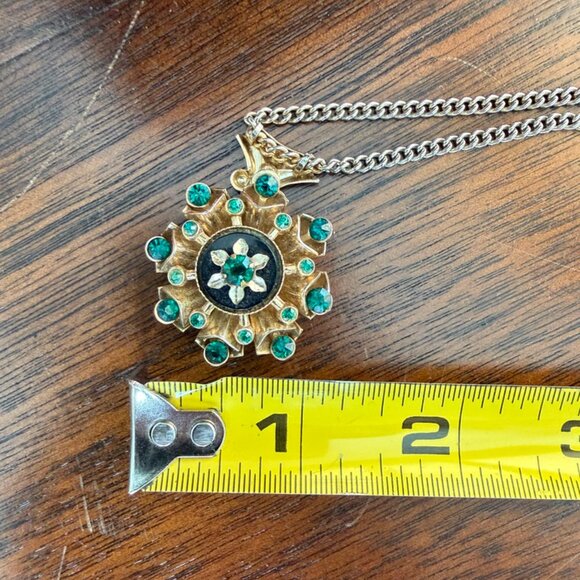 Vintage Stunning Coro Emerald Green Rhinestone Flower Necklace - Picture 5 of 9